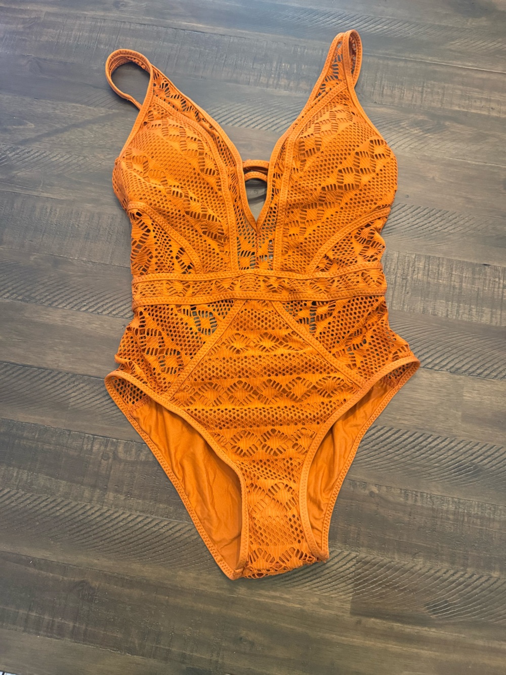BECCA Orange Crochet One-Piece Swimsuit